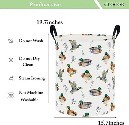 CLOCOR Large Laundry Basket,Waterproof Nursery Hamper,Collapsible Fabric Storage Container,Room Decor,Gift Basket（Mallard