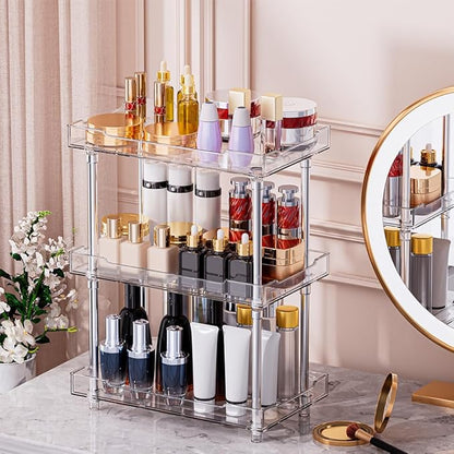 Body Spray Organizer, 3 Tier Bathroom Counter Organizer Acrylic Clear Corner Makeup Organizers Bathroom Organizers Countertop Counter Vanity Tray Corner Shelf Lotion Organizers For Skincare Comestics