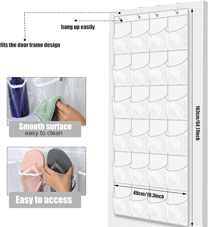 Windyun 24 Pockets Over the Door Hanging Organizer Large Clear Hanging Shoe Rack Holder for Closet Back of Door Bathroom Waterproof Hanger Nonslip