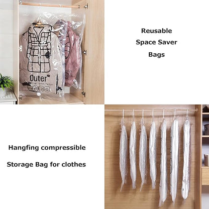 Hanging Vacuum Storage Bags, 2024 New Reusable Hanging Vacuum Storage Bags for Clothes, Coats, Jackets, Hanging Compressible Storage Bag Space Saver Bags with Hand Pumps (Medium, 2Pcs)