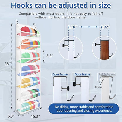 7-layer large capacity Hat Organizer, Hat Rack for Door With Dust Cover, Adjustable Hooks, And Transparent Visible Over The Door Hat Rack, Ideal for Home Organizatio