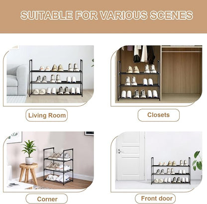 3-Tier Expandable Shoe Rack for 16-20 Pairs, Adjustable Metal Shoe Storage, Upright or Upside Down, Stackable, 15.7" W x 12" D x 21.45" H for Entryway, Door Entrance,Closet