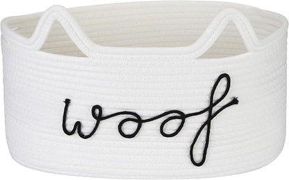 Sea Team Dog Toy Basket with Handles, 16.5 x 11 x 7 Inches, 4.4 Gallons Large Cotton Rope Storage Bin, Box, Shelf Organizer for Pet Chew Toys, Foods, White Woof
