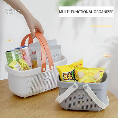 JiatuA Plastic Storage Basket with Handle Portable Shower Caddy Tote Organizer Basket Bin for Bathroom Kitchen Dorm Room Bedroom, Small Grey