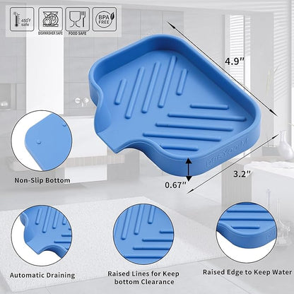 MicoYang Silicone Bathroom Soap Dishes with Drain Spout-Bathroom and Kitchen Sink Organizer,Sponge Holder,Dish Soap Tray,Perfect for Dispenser,Scrubber,Bottle,Cup on Counter Lichen Blue 4.9"×3.2"
