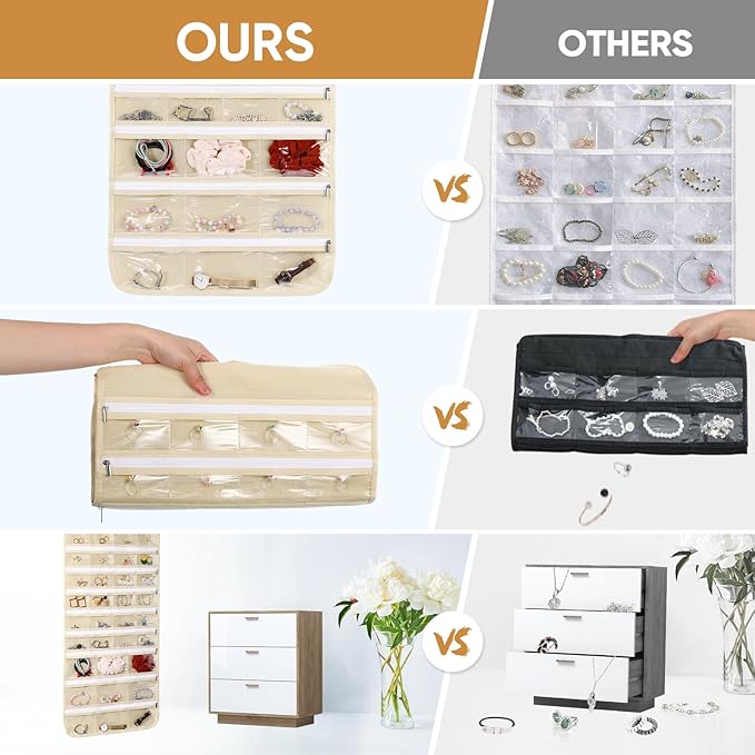 Cabilock Hanging Jewelry Organizer - Jewelry Travel Organizer, Hanging Jewelry Organizer Revolving Hanger - Double-Sided 66 Pocket for Girls Women Travel Jewlery