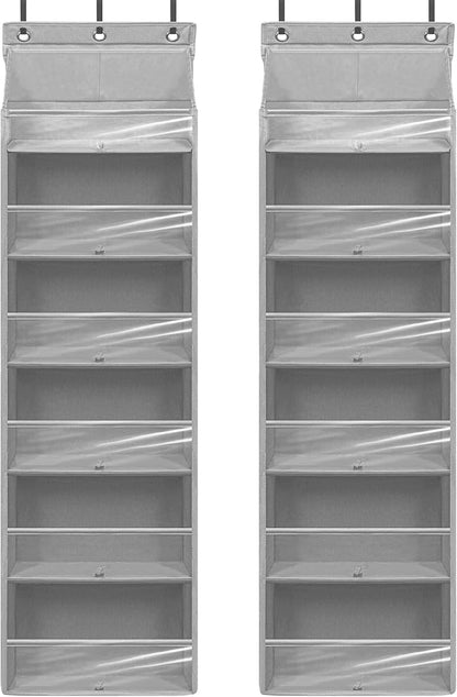 Door Shoe Organizer with 6 Extra Large Pockets and 12 Side Pockets, Large Capacity Hanging Storage Organizer with Clear Window for Shoes, Diapers, Grey, 6 Layers, 2-Pack