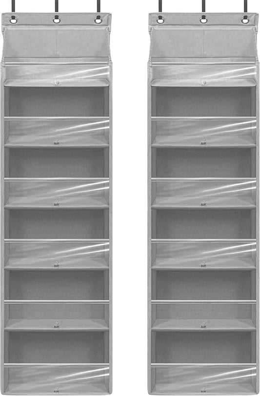 Door Shoe Organizer with 6 Extra Large Pockets and 12 Side Pockets, Large Capacity Hanging Storage Organizer with Clear Window for Shoes, Diapers, Grey, 6 Layers, 2-Pack