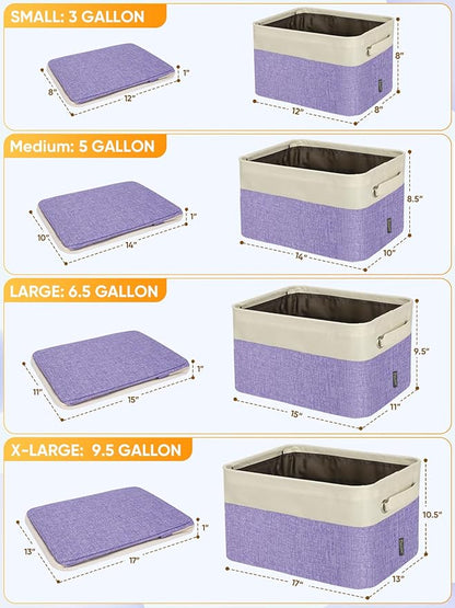 BALEINE 2 Pack Fabric Closet Storage Bins for Shelves, Linen Closet Organizers and Storage, Decorative Baskets for Organizing, Shelf, Clothes, Home, Office (Lavender, 15''x11''x9.5'')