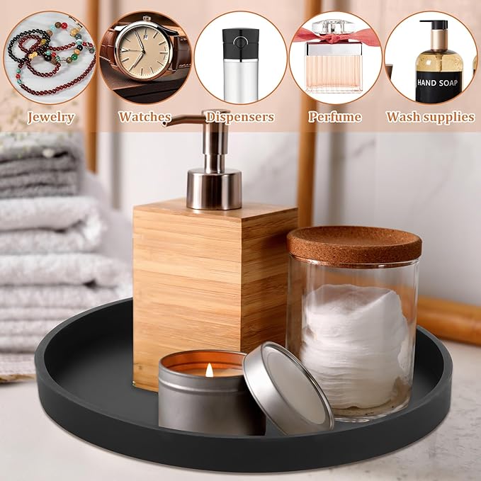 3Pcs Bathroom Trays with Anti Slip Bottom Decorative Silicone Vanity Trays Space Saving Perfume Trays for Candle Soap Shampoo (Round)