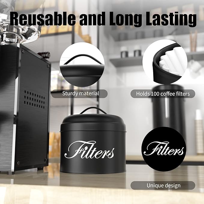 Coffee Filter Holder with Lid, Basket Storage Container for Counter, Black Small Bar Accessories for Coffee Bar Station(Black)