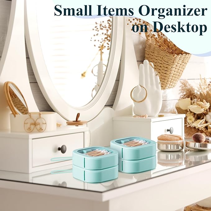Kathfly 4 Pcs Green Hair Tie Organizer Portable Hair Accessory Storage Containers Stackable Tie Bobby Pin Holder Home Cotton Swab Dispenser Accessories Jewelry Organizer Box