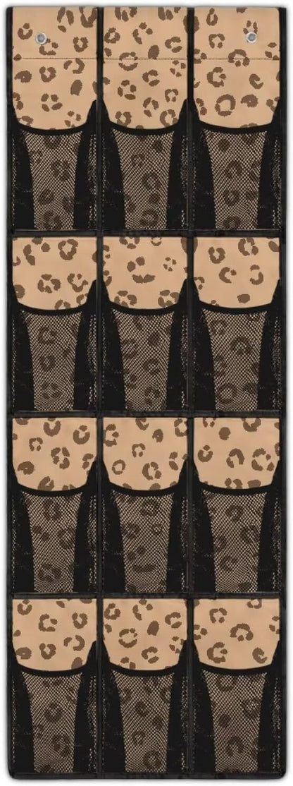 Leopard Print Over the Door Shoe Organizer,Shoe Organizer Door Hanger,Shoes Hanger Storage Organizer Bag for Bedroom