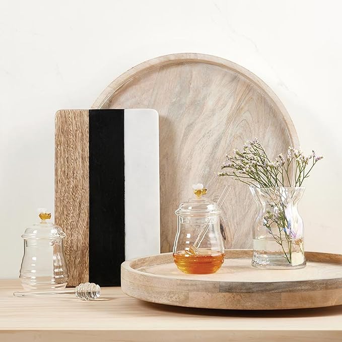 Santa Barbara Design Studio Mango Wood Lazy Susan for Table Top Turntable Charcuterie Board Serving Tray, 15.75" D x 2" H, Bleach