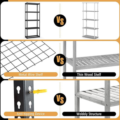 Goplus 5-Tier Metal Shelving Unit, 2 Pack Heavy Duty Wire Storage Rack with Anti-Slip Foot Pads, Height Adjustable Shelves for Warehouse, Kitchen, Living Room, Garage, 12" D x 27.5" W x 66" H