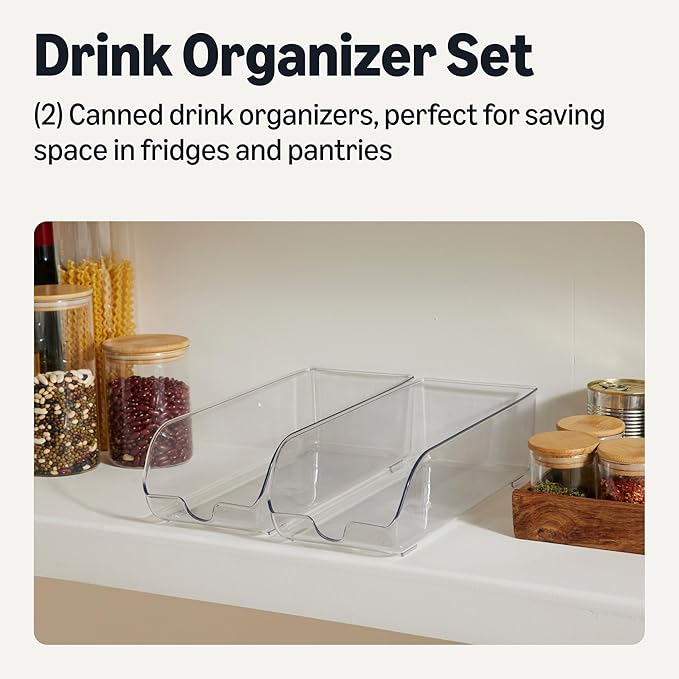 Amazon Basics Food and Drink Can Organizer for Fridge or Pantry, 2-Piece Set, Self-Dispensing, Transparent Sides, non-stackable