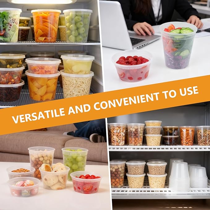 NESCCI 72 Sets (144-Piece) Deli Containers with Lids,12oz X 72 Set Each, Leak-Proof & BPA Free Airtight Takeout Plastic Food Storage Containers for Soup, Meal Prep, Microwave/Freezer Safe