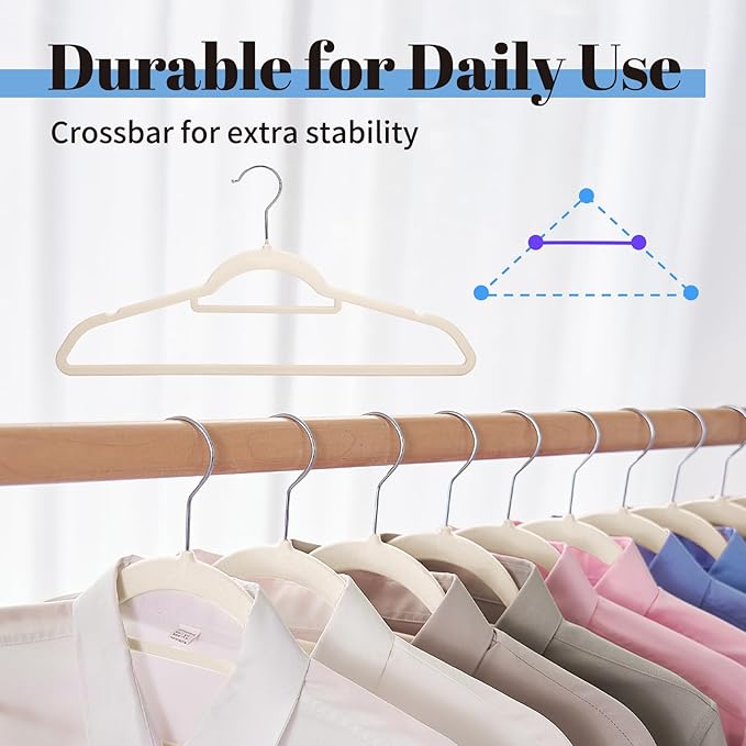 Smartor Velvet Hangers 120 Pack, Non Slip Clothes Hangers with Shoulder Notches, Premium Slim Space Saving Felt Hanger for Closet Organizers and Storage, Heavy Duty Hanger for Coat, Ivory