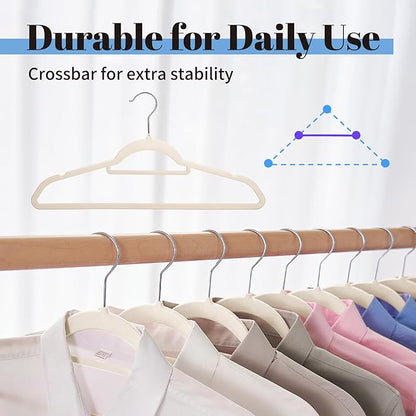Smartor Velvet Hangers 120 Pack, Non Slip Clothes Hangers with Shoulder Notches, Premium Slim Space Saving Felt Hanger for Closet Organizers and Storage, Heavy Duty Hanger for Coat, Ivory