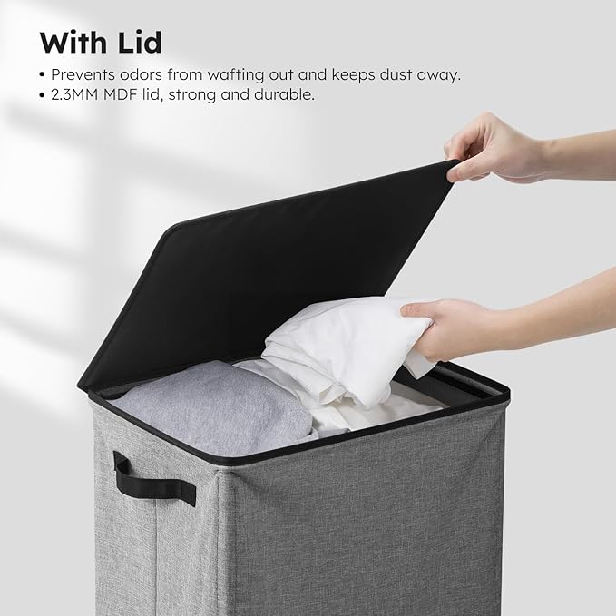 SOLEDI Laundry Hamper with Lid 100L Large & Tall Collapsible Laundry Basket, Clothes Hamper with Bag Removable Easy to Carry, Dirty Hampers for Bedroom, Bathroom, Dorm, College, Grey