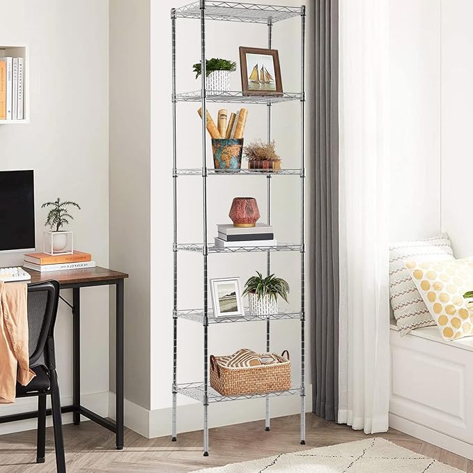 6-Shelf Adjustable Storage Shelves 600Lb Capacity Metal Wire Shelving Unit Storage Rack for Kitchen Bathroom Corner Shelf Organizer for Small Space, 16.7D x 11.8W x 63H, Chrome