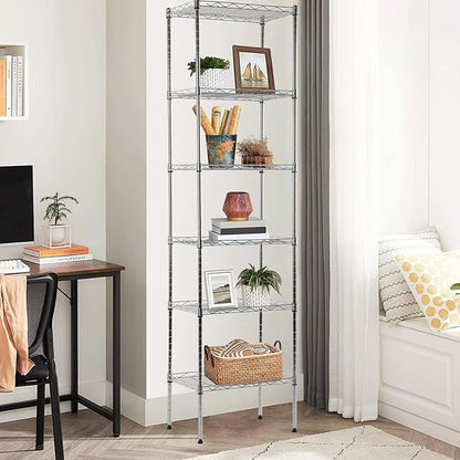 6-Shelf Adjustable Storage Shelves 600Lb Capacity Metal Wire Shelving Unit Storage Rack for Kitchen Bathroom Corner Shelf Organizer for Small Space, 16.7D x 11.8W x 63H, Chrome