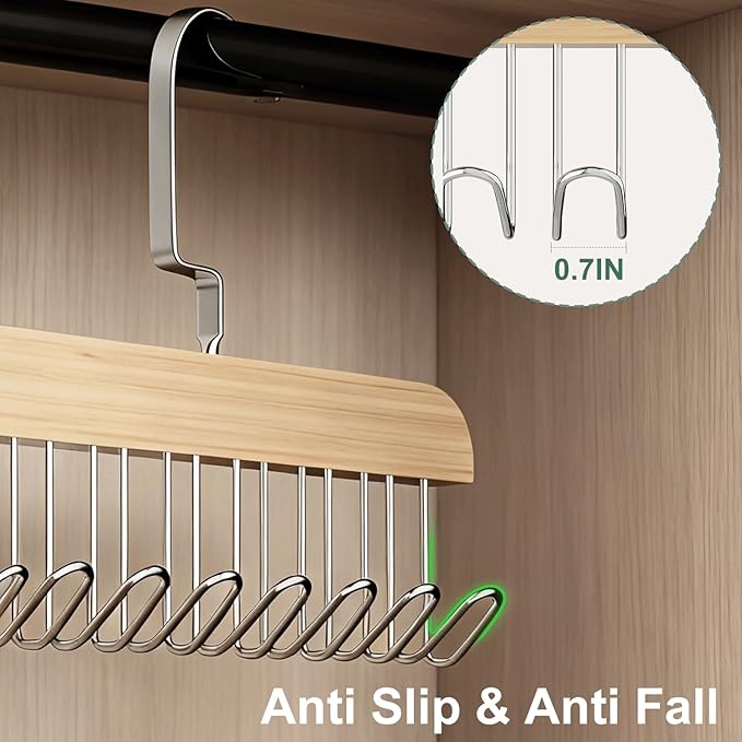 2 Pack Belt Hanger for Closet, Wooden Tie Racks Hangers with Upgraded 360° Rotating, Space-Saving Belt Organizer with 8 Hooks, Closet Storage for Tank Top, Bra, Scarf, Hat