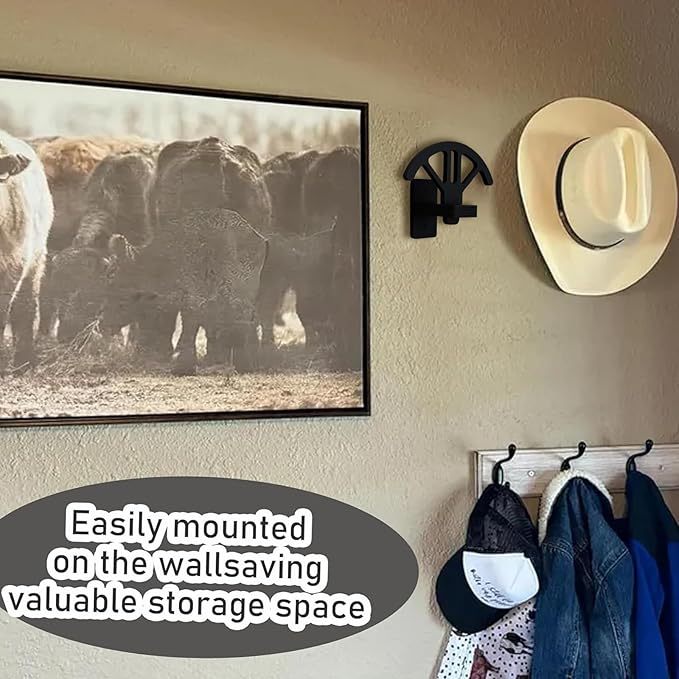 2 Pack Adjustable Cowboy Hat Rack Holder, Wooden Cowboy Hat Wall Mount Stand for Wall Can Keeps Original Shape of Hat, 4-Speed Adjustable Western Hat Display for Fedoras Hat Cowboy Hat Sun Hats