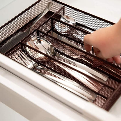 COSWE Silverware Tray for Drawer, Silverware Organizer, Metal Drawer Organizer Kitchen Utensils with Foam Feet Multi Compartments Cutlery Organizer in Drawer