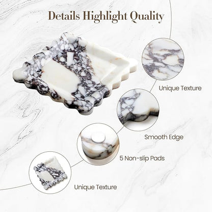 SAMAH Calacatta Viola Natural Marble Tray, Scalloped Storage Dish, Decorative Tray for Bathroom, Vanity, Kitchen & Home Decor, Valentine's Day, Teacher Appreciation Gifts, House Warming Gifts(Square)