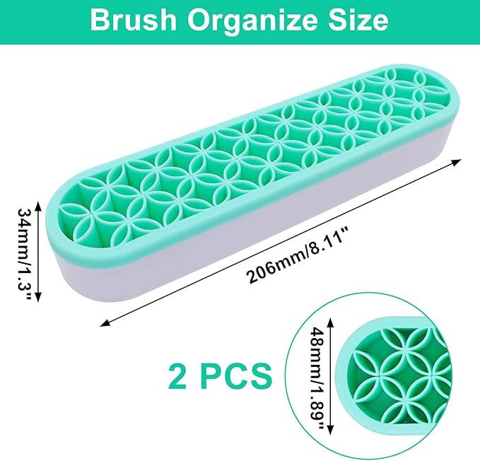 2Pcs Silicone Makeup Brush Holders Green Purple Stand Makeup Brush Organizers Make Up Brushes Storage for Painting Pen Brushes Nail Clippers Drill Pens Ruler Sewing Craft Tools