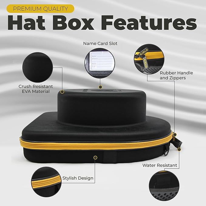 Hat Box for Travel with Shoulder and Luggage Straps, Hat Storage Box for Fedora, Straw, Panama, Trilby, Bowler, Pork Pie Hats and more. Hat Travel Case and Hat Storage Case, Crushproof Hat Box.