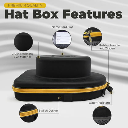 Hat Box for Travel with Shoulder and Luggage Straps, Hat Storage Box for Fedora, Straw, Panama, Trilby, Bowler, Pork Pie Hats and more. Hat Travel Case and Hat Storage Case, Crushproof Hat Box.