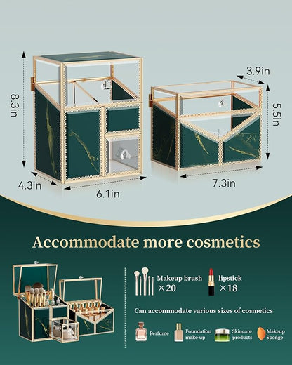CoralHouse Makeup Organizer Countertop Set – Vanity Holder with 18-Slot Lipstick Organizer & Covered Makeup Brush Holder – Skincare, Perfume & Cosmetic Display for Bathroom or Dresser