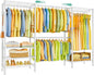SEMHOR E06 Expandable Heavy Duty Clothes Rack for Reach-in Closet, Freestanding Clothing Racks with Shelves, Carbon Steel Closet Organizer System Adjustable from 70.8-93.9", Max Load 800LBS, White