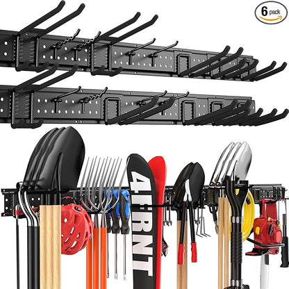 Garage Tool Organizer Wall Mount 99 inches with 18 Adjustable Heavy-Duty Hooks, Garage Organization, Garden Tool Storage Rack, Yard, and Shed, Holds Up to 750 lbs