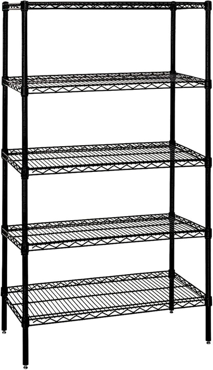 Quantum Storage Systems WR63-2148BK-5 Wire Shelving Starter Kit, 48" W x 21" D x 63" H, 600 lbs Capacity, Carbon Steel, Epoxy Coated, Black, NSF