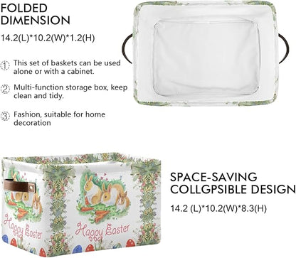 Large Storage Basket Happy Easter Bunny Rabbit Egg Floral Foldable Storage Box Organizer Bins with Handles for Bedroom Home Office