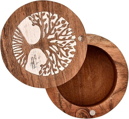 EDHAS Acacia Wood Salt Cellar Box Elegant Kitchen Salt Container Holder with Swivel Lid to Storage Pepper Spice (3.5" x 3.5" x 2.5")