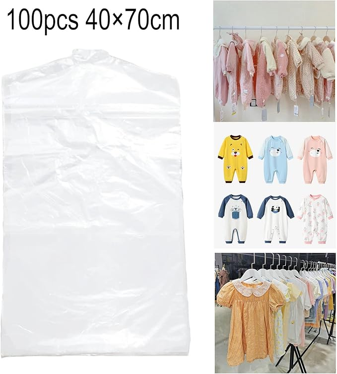 100 Pack Garment Bag,Transparent Clothing Cover, Storage Bag for Short or Children's Clothing (40 * 70)