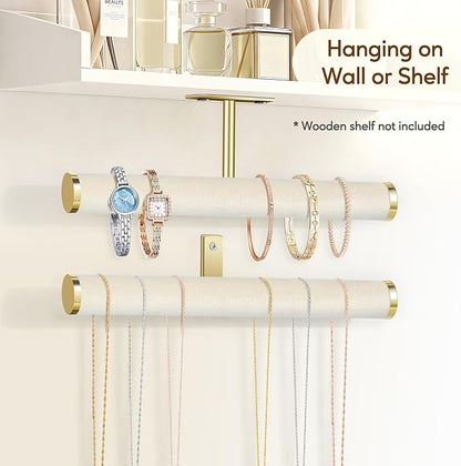 Velvet Necklace Holder Wall Jewelry Organizer, 12" Hanging Necklace Organizer, 2 Pack Wall Mounted Necklace Hanger for Bracelets Bangles Display,Beige