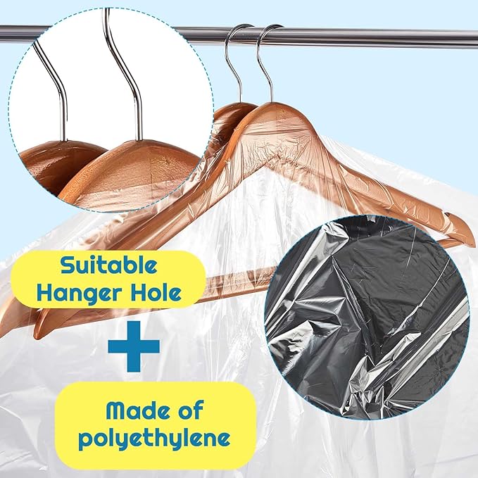 80 Pieces 72 Inch Clear Plastic Garment Bags for Hanging Clothes Dry Cleaner Bags Bulk for Long Dress Dry Cleaning Bags Dust Clothing Cover for Travel Launderette Alterations Shop Gowns