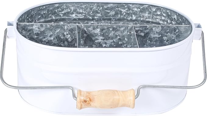 Utensil Holder For Party, Galvanized Picnic Caddy With Handle, Kitchen Organizer - 13.5 Inch
