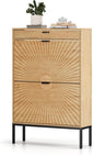 XIAO WEI Shoe Cabinet, Shoe Storage Organizer Cabinet with 2 Flip Half Moon Line Doors, Freestanding Shoe Rack with Adjustable Shelf for Entryway（Oak）