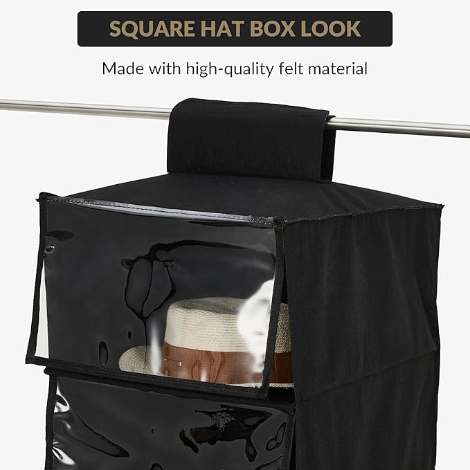 Garvee 2-Pack Hat Racks with Dust Cover, 6 Shelf Hanging Hat Organizer for Baseball Caps, Modern Black Cap Holder, Space Saving Cap Organizer for Men & Women Closets