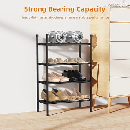 Uneviesyka Expandable Shoe Rack Organizer,Adjustable and Stackable Shoe Storage Shelf,Heavy Duty Metal Small Shoe Rack for Closet Entryway Bedroom (Black, 4 Tier)