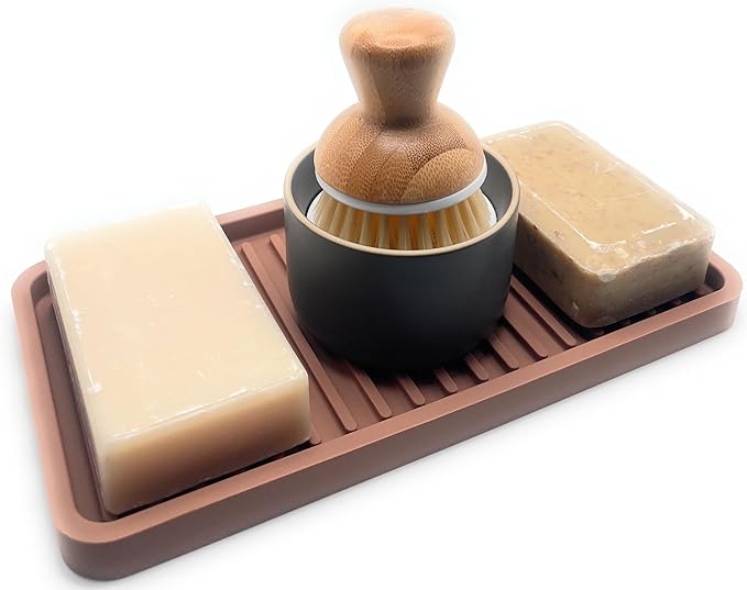 Silicone Sink and Surface Organizer Tray, Sponge Holder, Vanity Tray, Trivet, Heat Safe, Dishwasher Safe, for Bathroom and Kitchen Organization (Mocha, 10"x5.25")