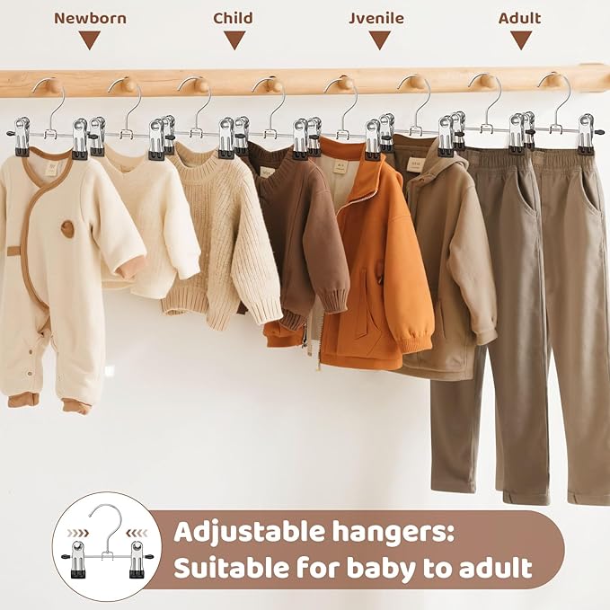 12 Pack Baby Hangers with Clips, 360°Rotatable Toddler Pant Hangers with Clips, Non-Slip Space Saving Kids Hanger for Newborn Children Clothes Skirts Boots Closet Organizers, Black