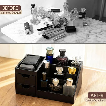 Countertop Perfume & Makeup Organizer - Wooden Rack, Cologne Stand Shelves & Skincare Organizer for Bedroom Dresser, Organizador de Perfumes Estante para Perfumes (Middle, 01) (Black, 01)