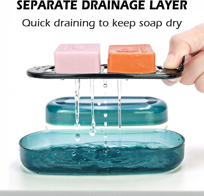 AIDIMMING Clear Shampoo Bar Holder, Large Plastic Travel Soap Case with Lid and Drain Tray, Fits Duke Cannon Soap bar, Kitsch Shampoo and Conditioner Bars Set, for Camping, Gym, Bathroom (Max, Blue)